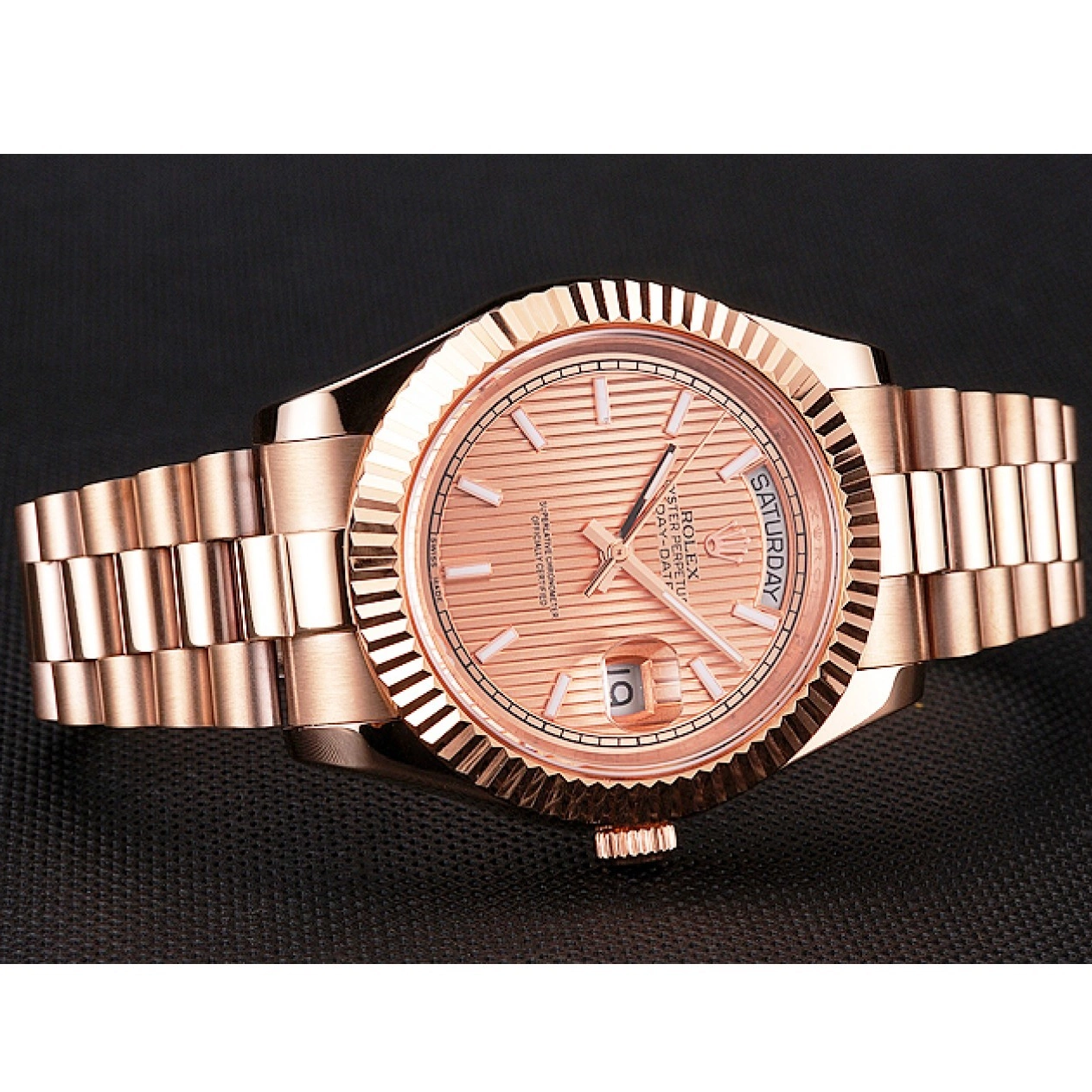 Rolex copies cheap Gold Dial Rose Gold Etched Day Date Rolex Case Swiss And Bracelet Rose 40 0219