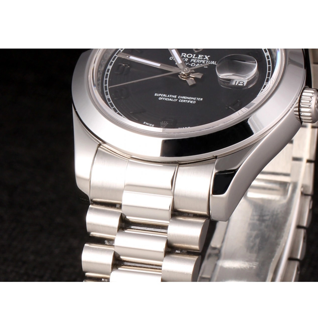 AAA replica watch Black Bracelet Steel Dial Swiss Daydate Rolex Stainless 80294 0211