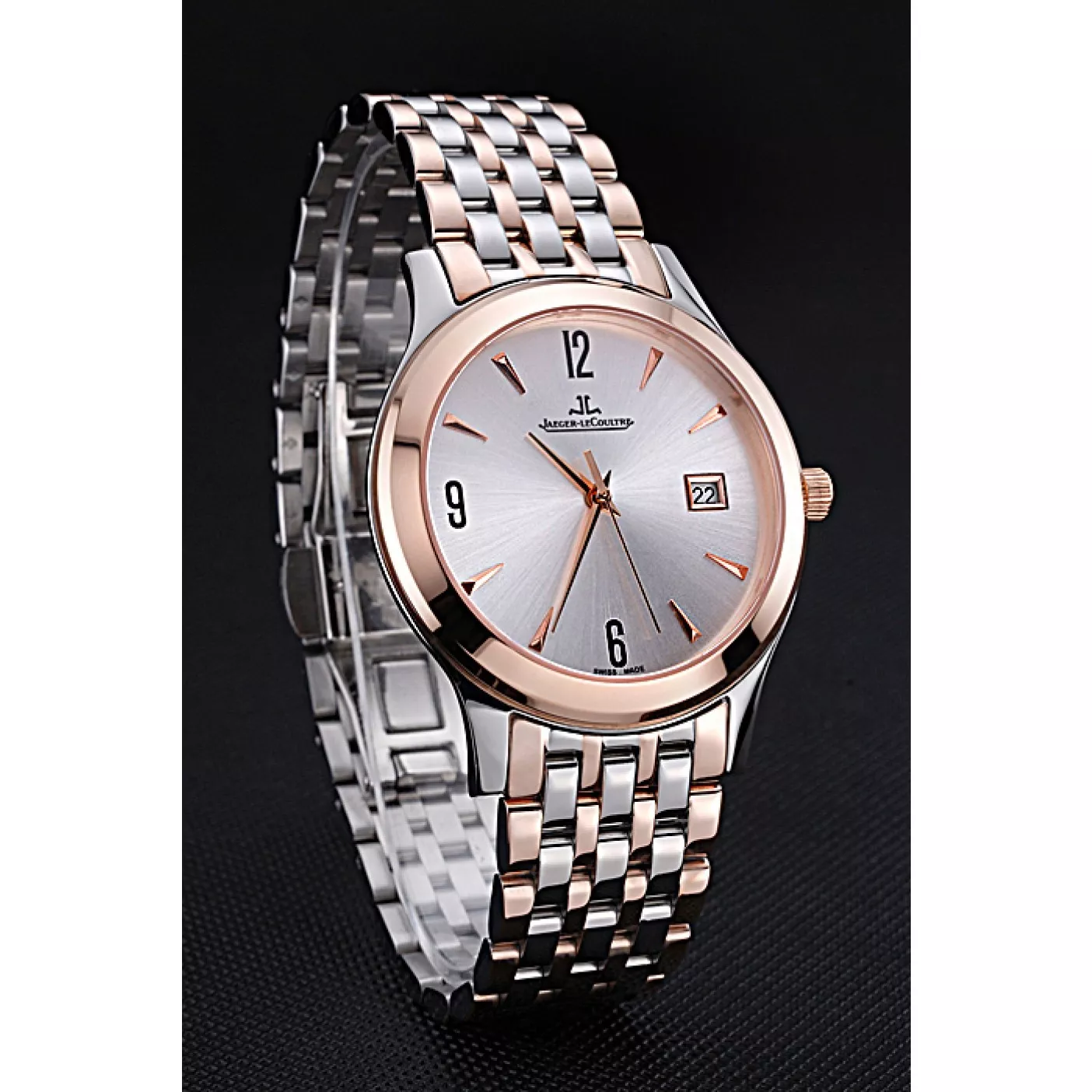 AAA replica watch Jaeger LeCoultre Master White Dial Rose Gold Bezel Two Tone Band 622090 0204