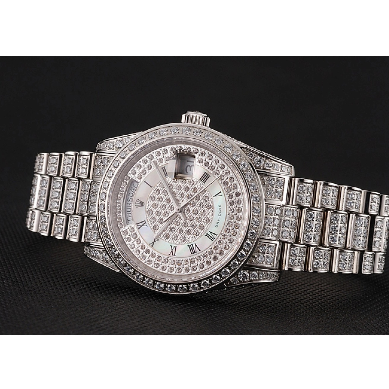 Rolex aaa copy Rolex Swiss Diamond Diamond Bracelet Dial Diamond 1453950 Case Day-Date Pave 0208