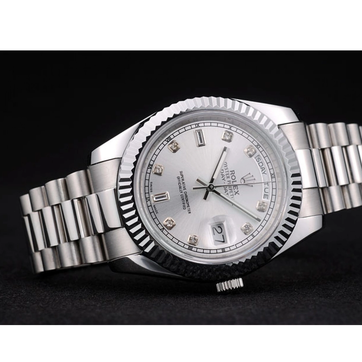 Rolex copies cheap Dial Stainless Steel 41995 Bezel DayDate Rolex Swiss Ribbed Silver 0227