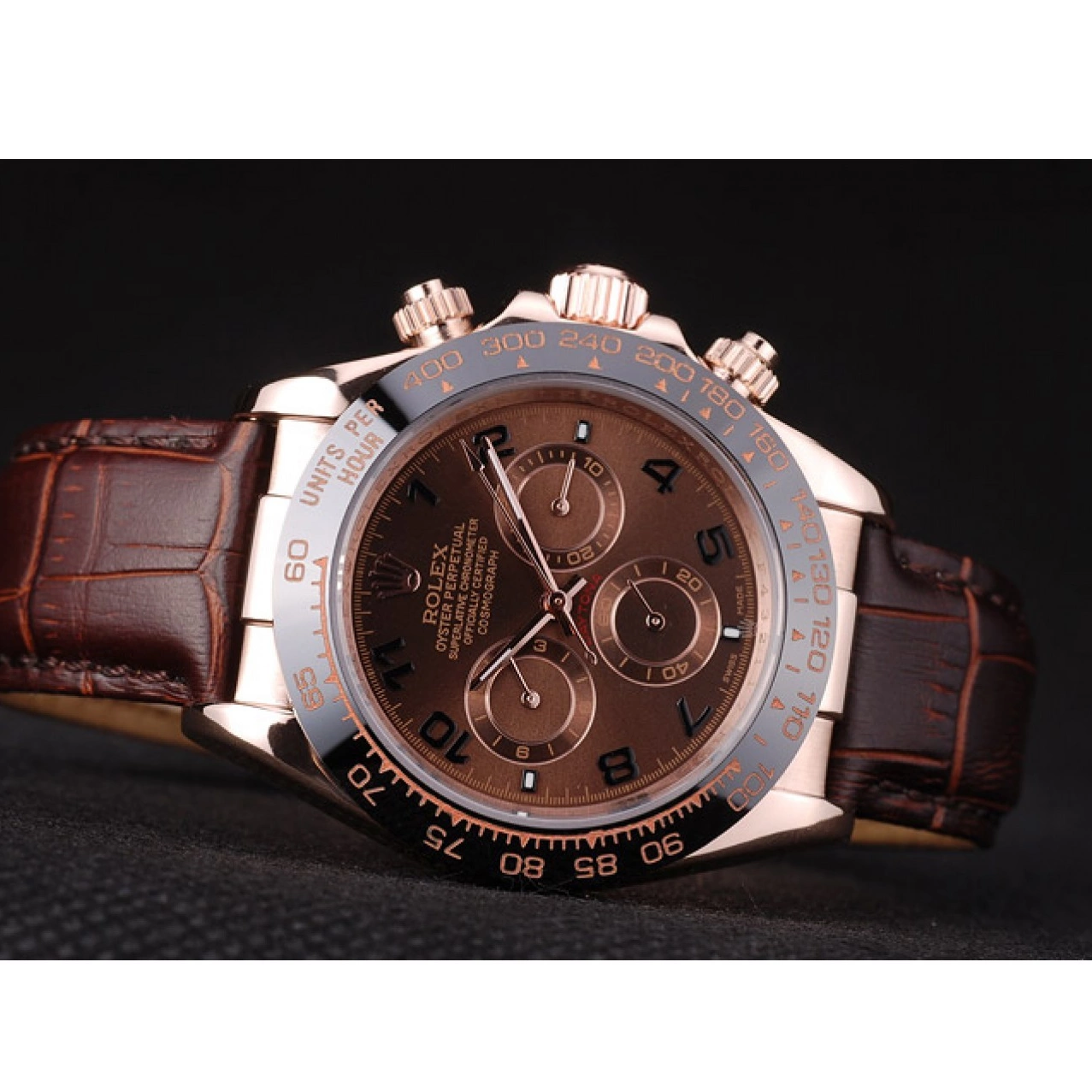 Good copy rolex watches Brown Gold Brown Daytona Dial Strap Rose Leather Rolex Case 0211