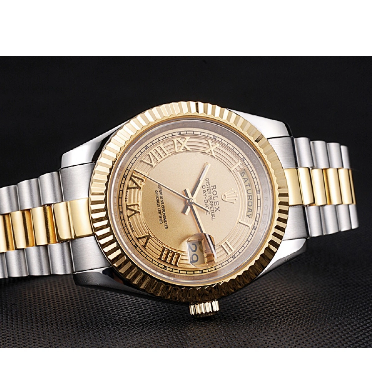 Rolex aaa copy Gold Tone Steel Two Plated 18k Stainless Day-Date Dial Rolex Gold 0225