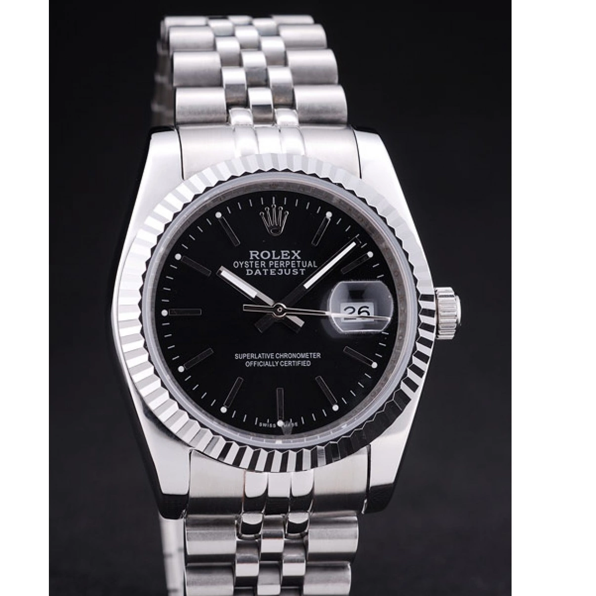 Good copy rolex watches Ribbed Diamonds Bezel Dial Rolex 7456 Datejust Black 0215