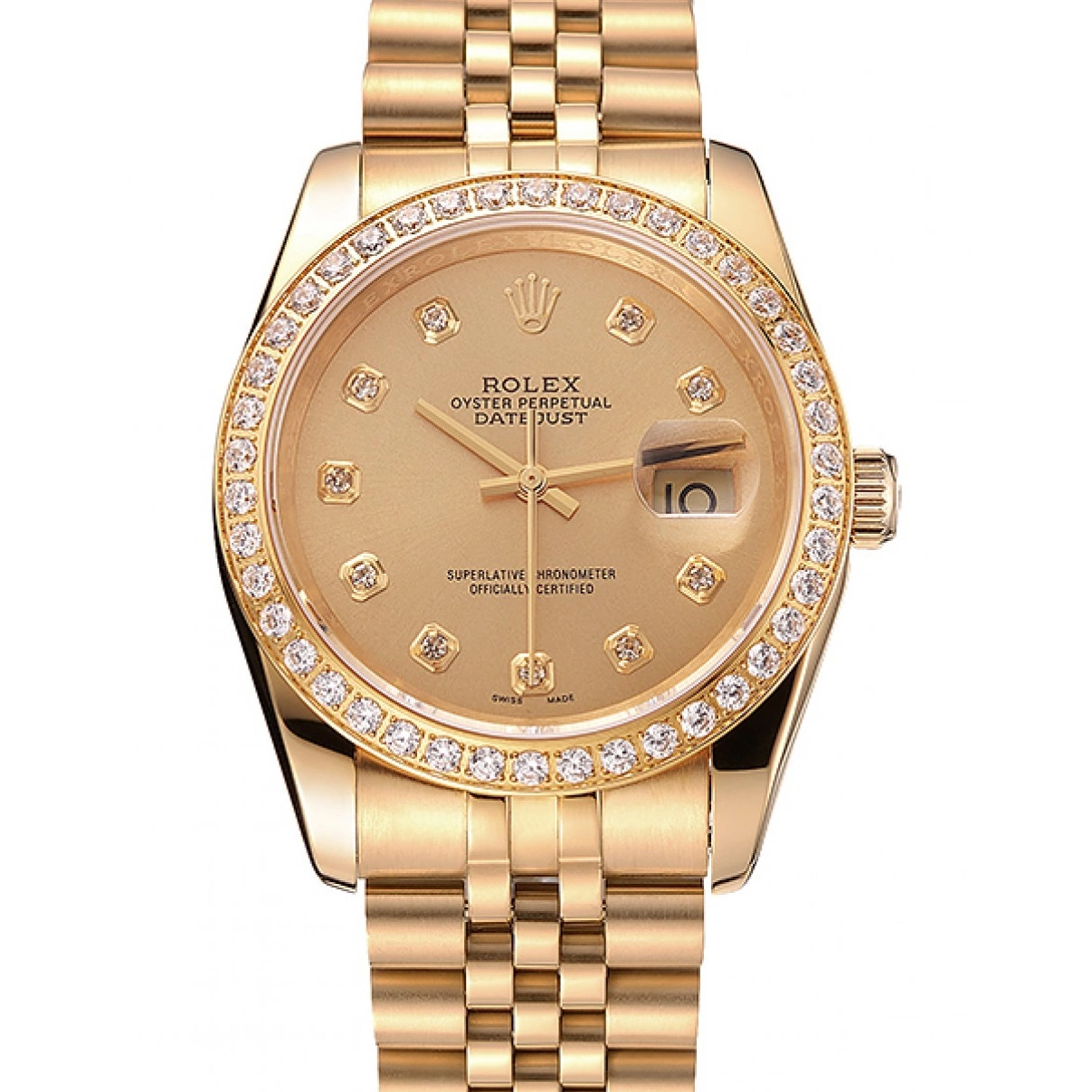 Good copy rolex watches Dial Bracelet Swiss Diamond Gold Rolex Datejust Jubilee 1454098 Bezel Champagne 0225