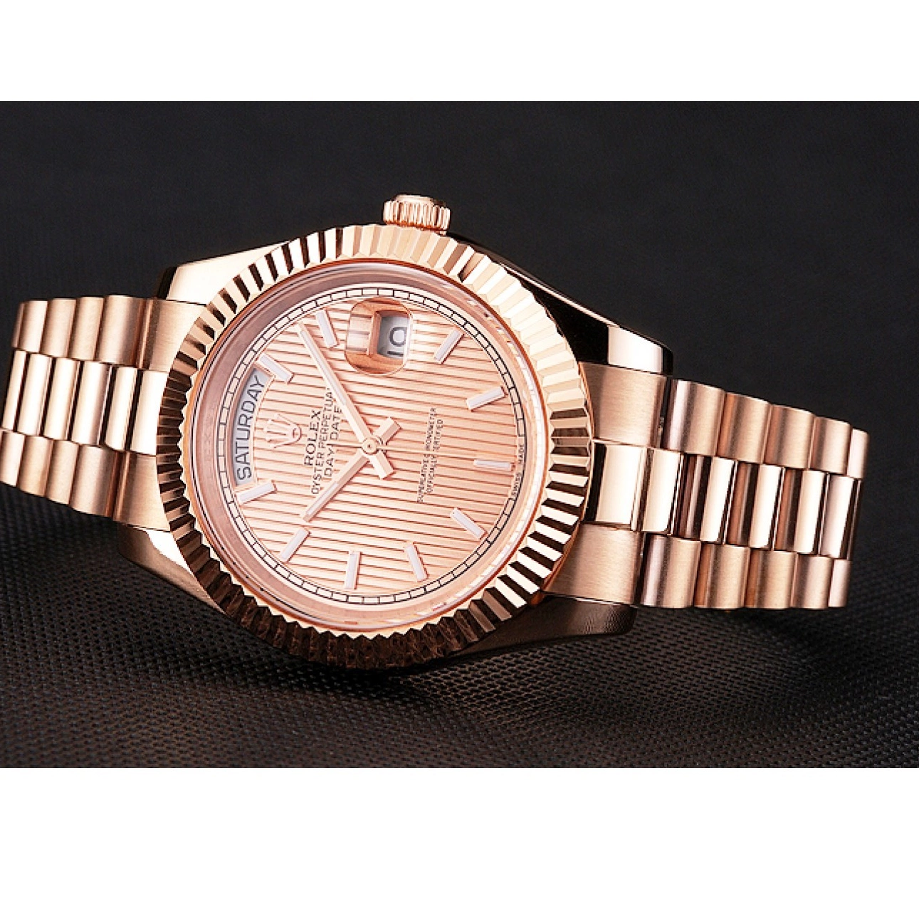 Rolex aaa copy Swiss Bracelet Gold And Day Rose 40 Date Etched Gold Case Dial Rolex Rose 0221