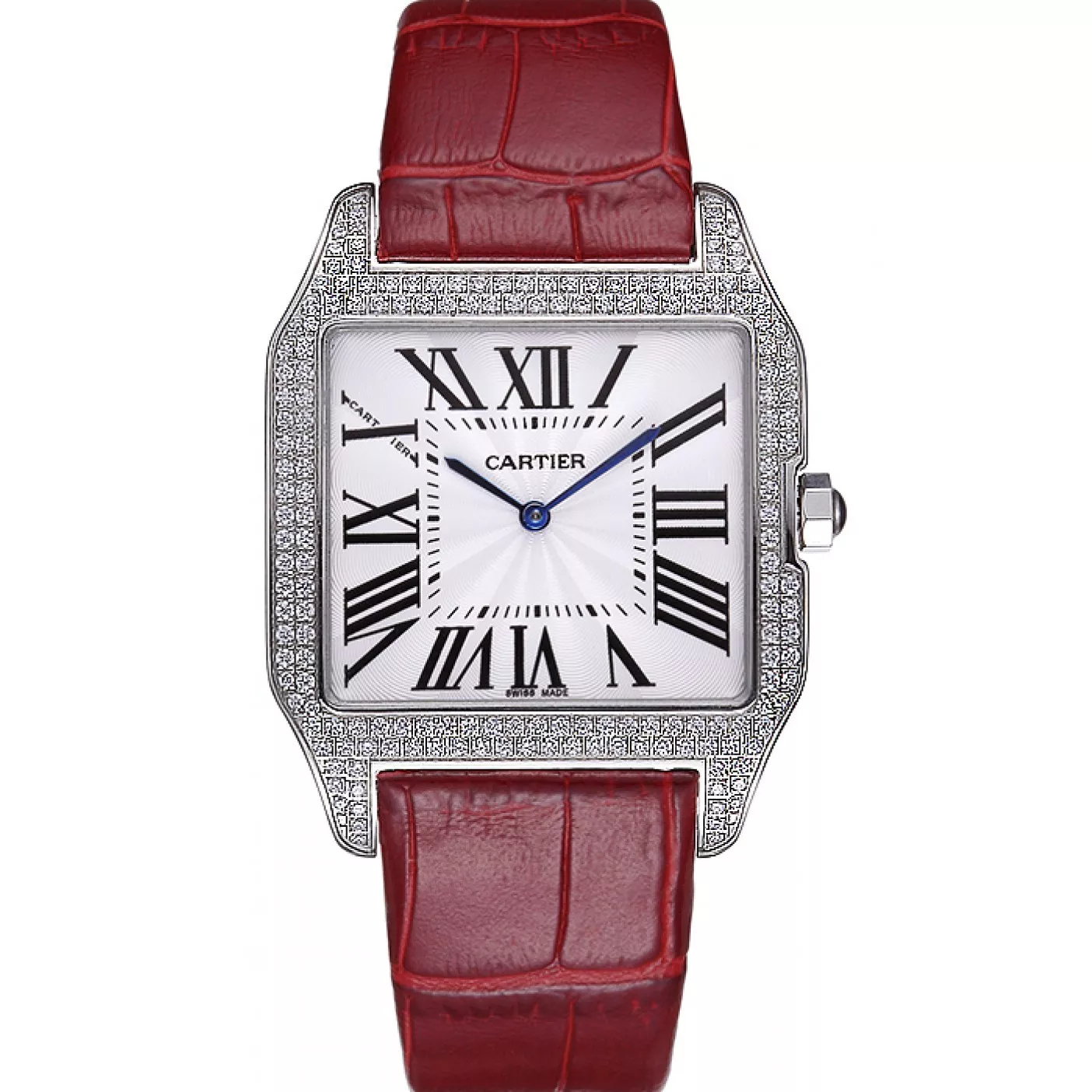 AAA replica watch Cartier Santos 100 Diamond Silver Bezel 621928 0204