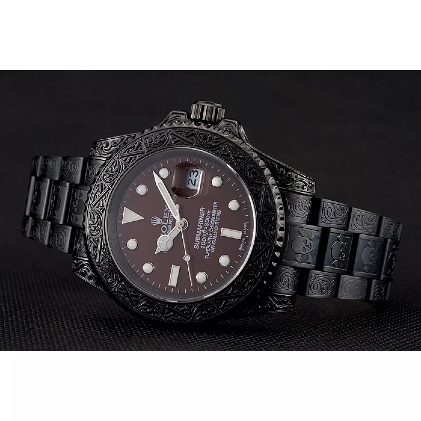 Rolex copies cheap Rolex Submariner Skull Limited Edition Brown Dial All Black Case And Bracelet 1454075 0202