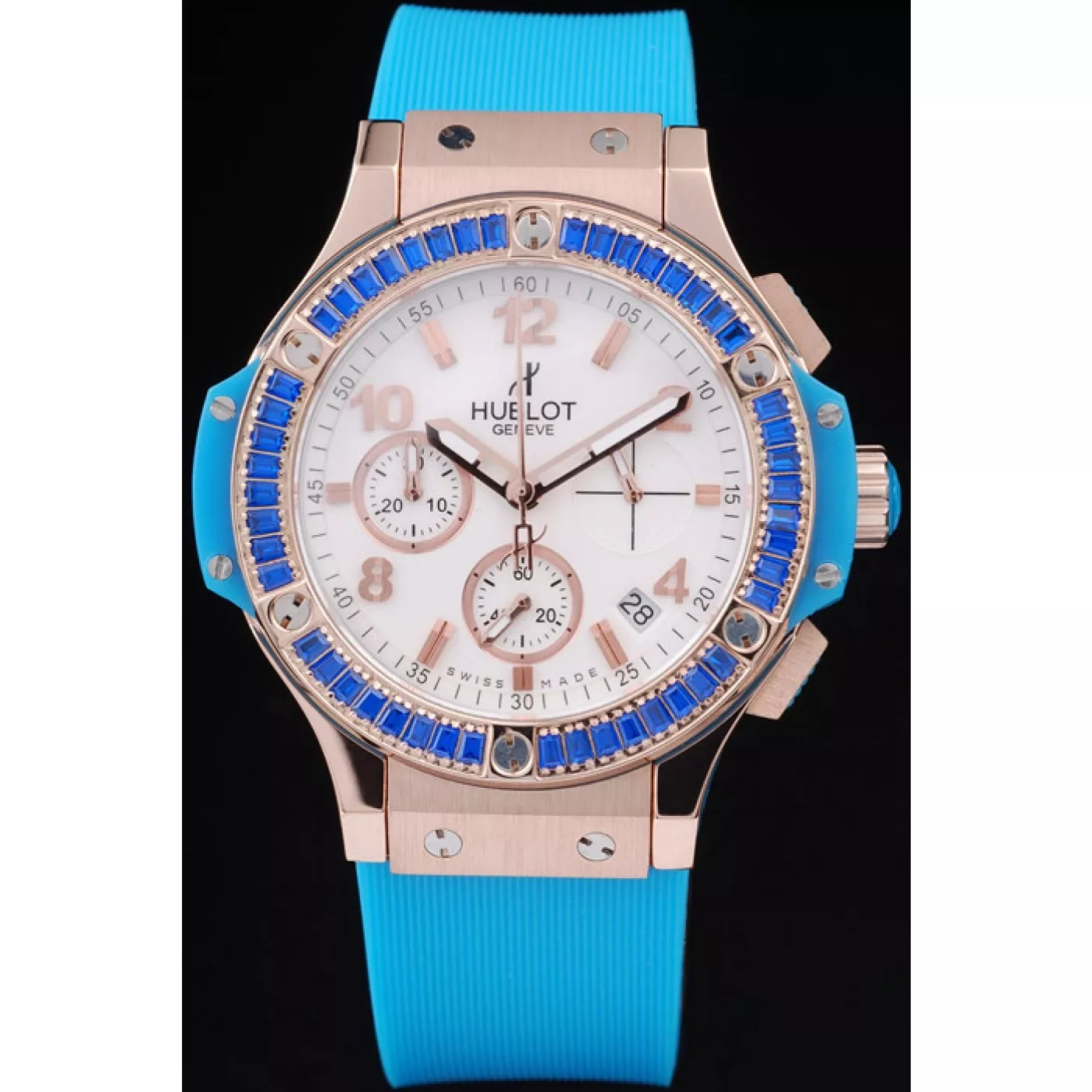 Rolex copies cheap Hublot Big Bang Tutti Frutti Blue Strap Gold Dial 0202