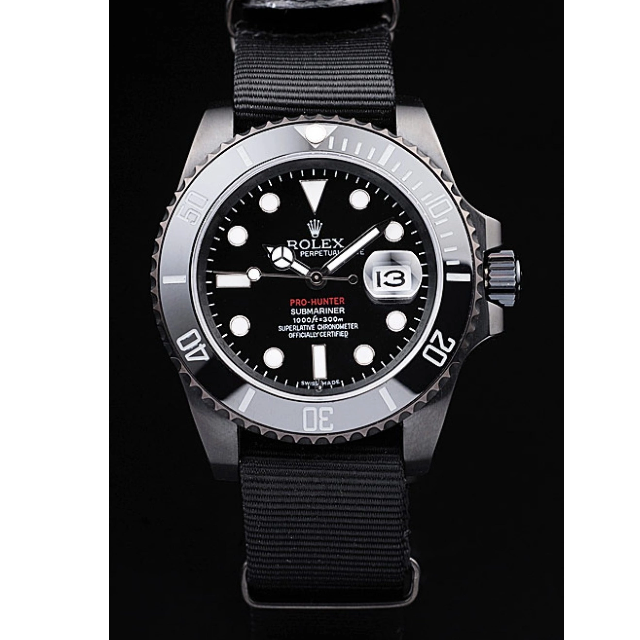 Rolex aaa copy Rolex Pro-Hunter Dial Black Black Fabric Strap Submariner Swiss 0217