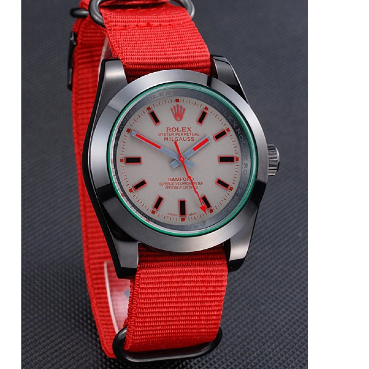 Rolex aaa copy Bamford 622002 Nylon Red Milgauss Rolex Strap 0220