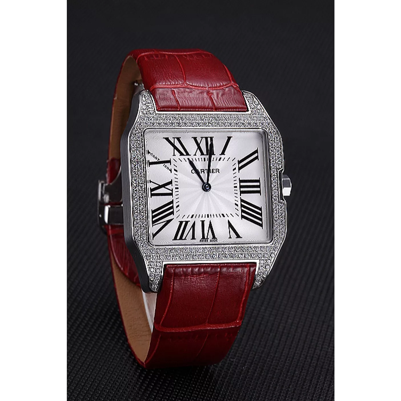 AAA replica watch Cartier Santos 100 Diamond Silver Bezel 621928 0204