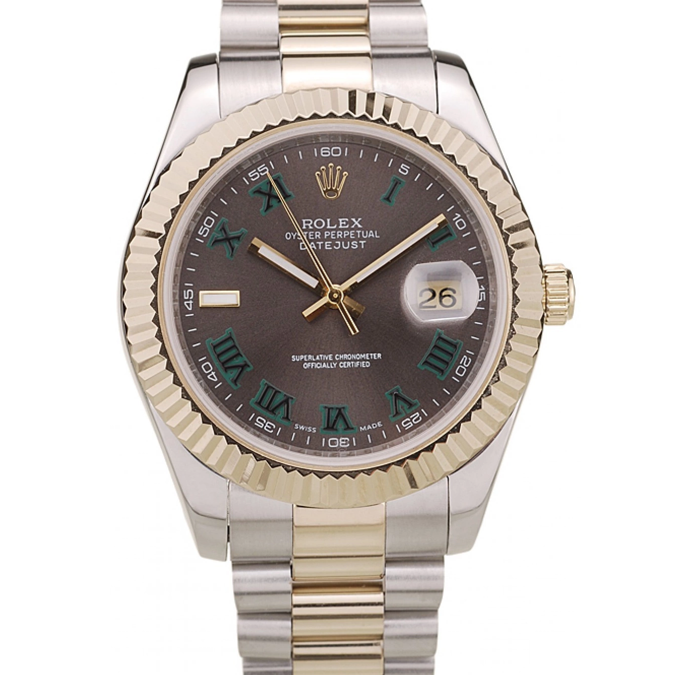 AAA replica watch Brown DateJust Dial Gold Ribbed Pattern Bezel Rolex 0213