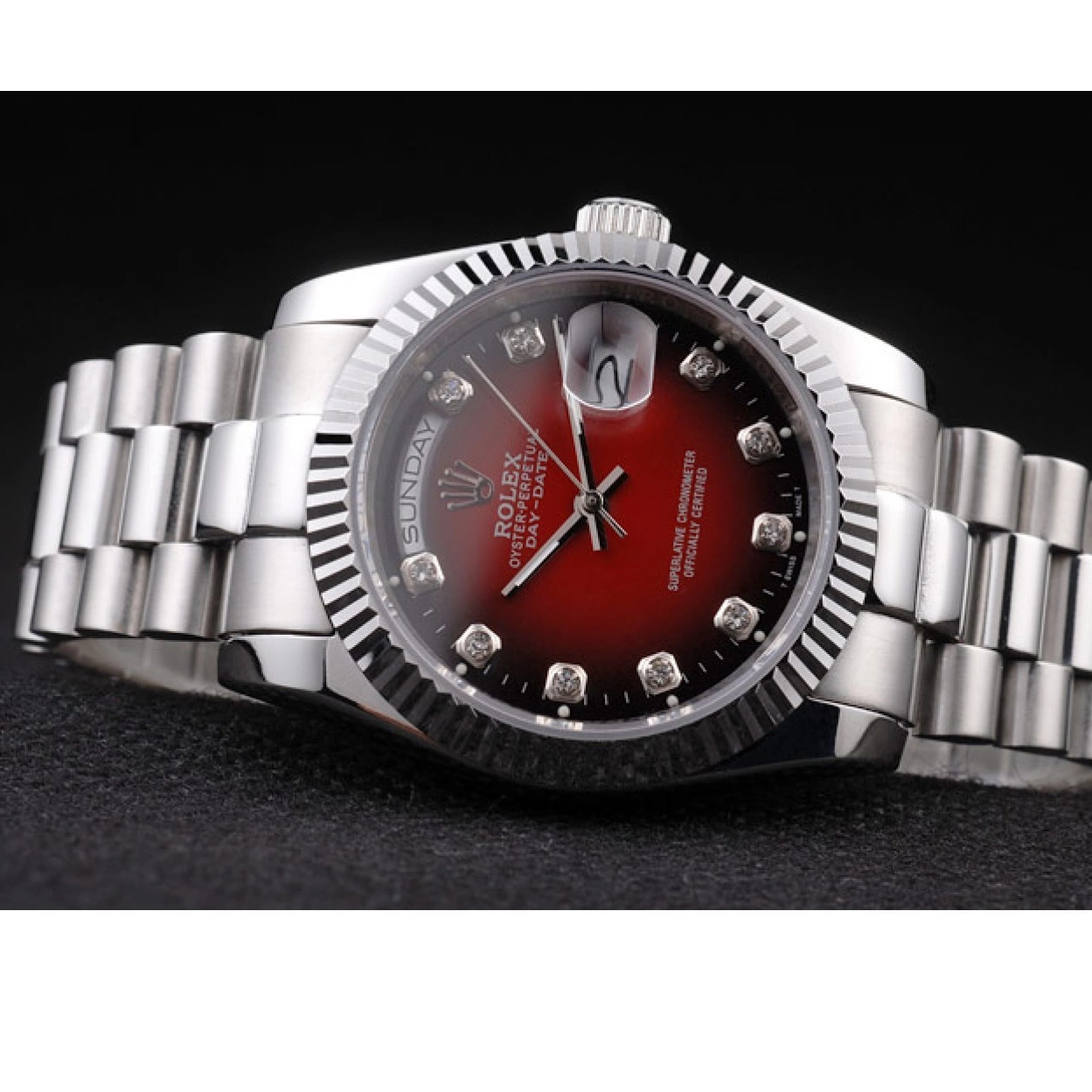 Rolex aaa copy Day-Date Steel Tone Polished Dial Rolex Stainless Red Two 0209