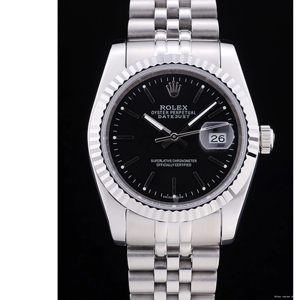 Good copy rolex watches Ribbed Diamonds Bezel Dial Rolex 7456 Datejust Black 0215