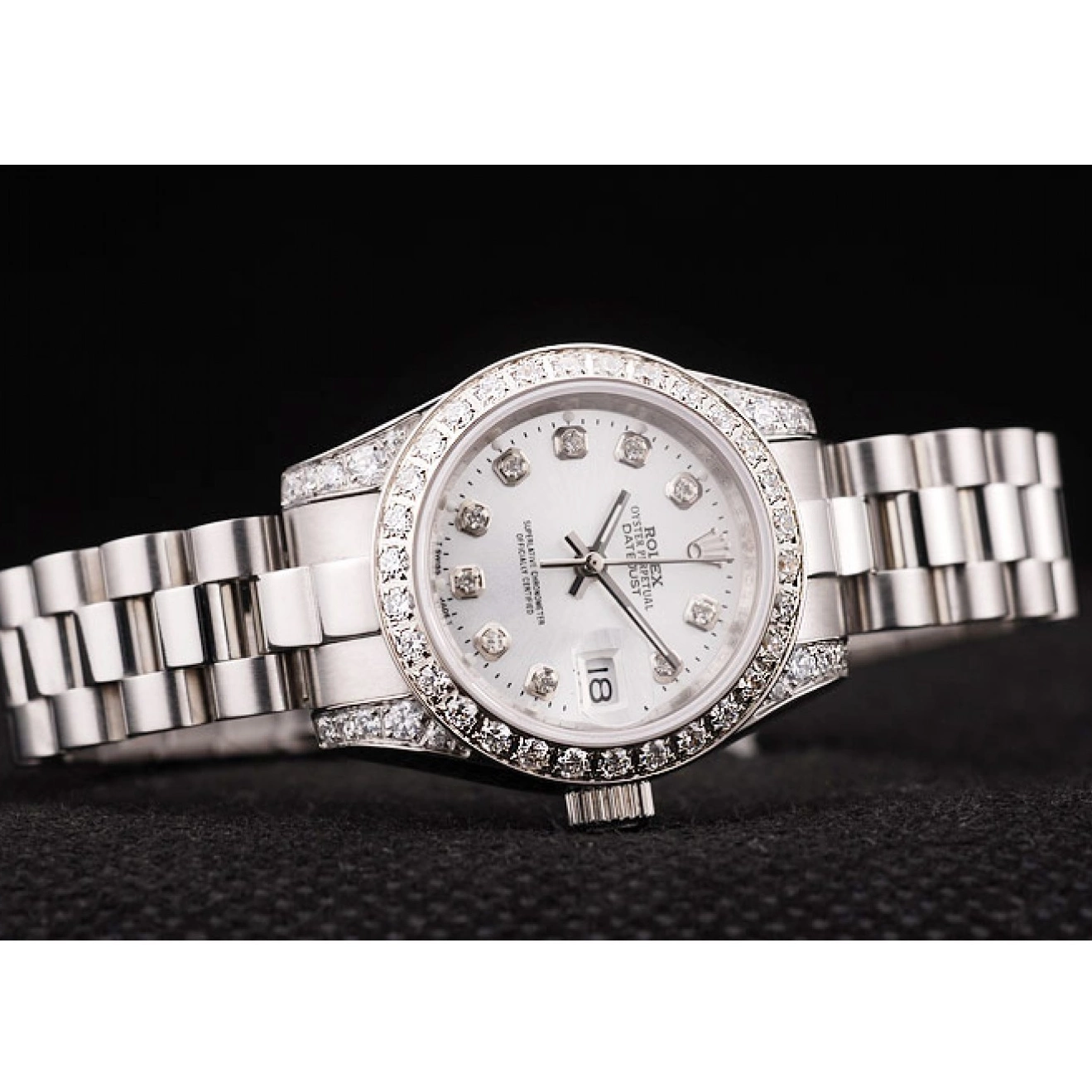 Good copy rolex watches Case Stainless Brushed Steel DateJust Dial Plated Plated Diamond Rolex Diamond White Bezel 0220