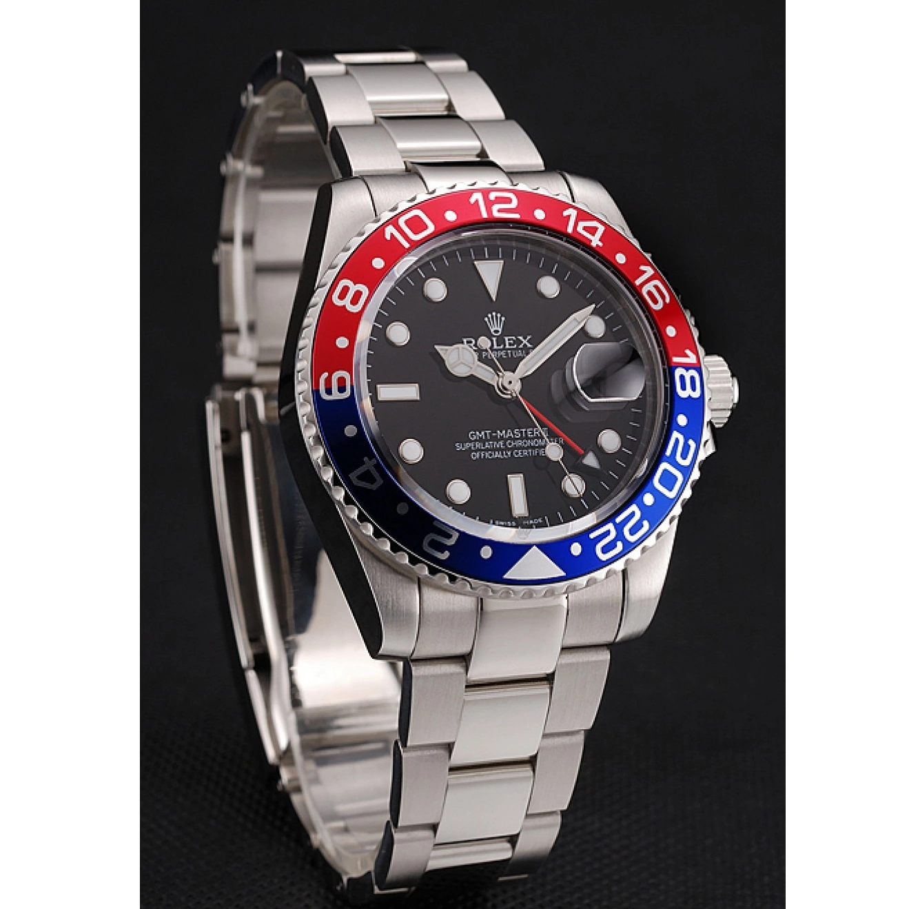 Rolex copies cheap Stainless Steel Dial Rolex 1453751 Black Case Swiss Pepsi And Master Bracelet Bezel GMT II 0224