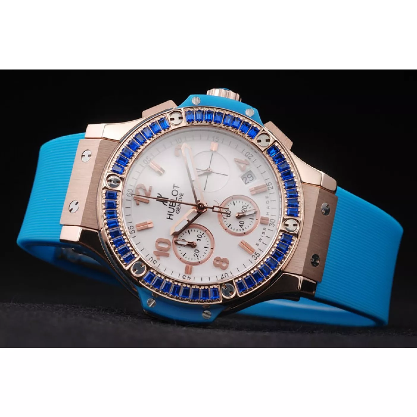 Rolex copies cheap Hublot Big Bang Tutti Frutti Blue Strap Gold Dial 0202