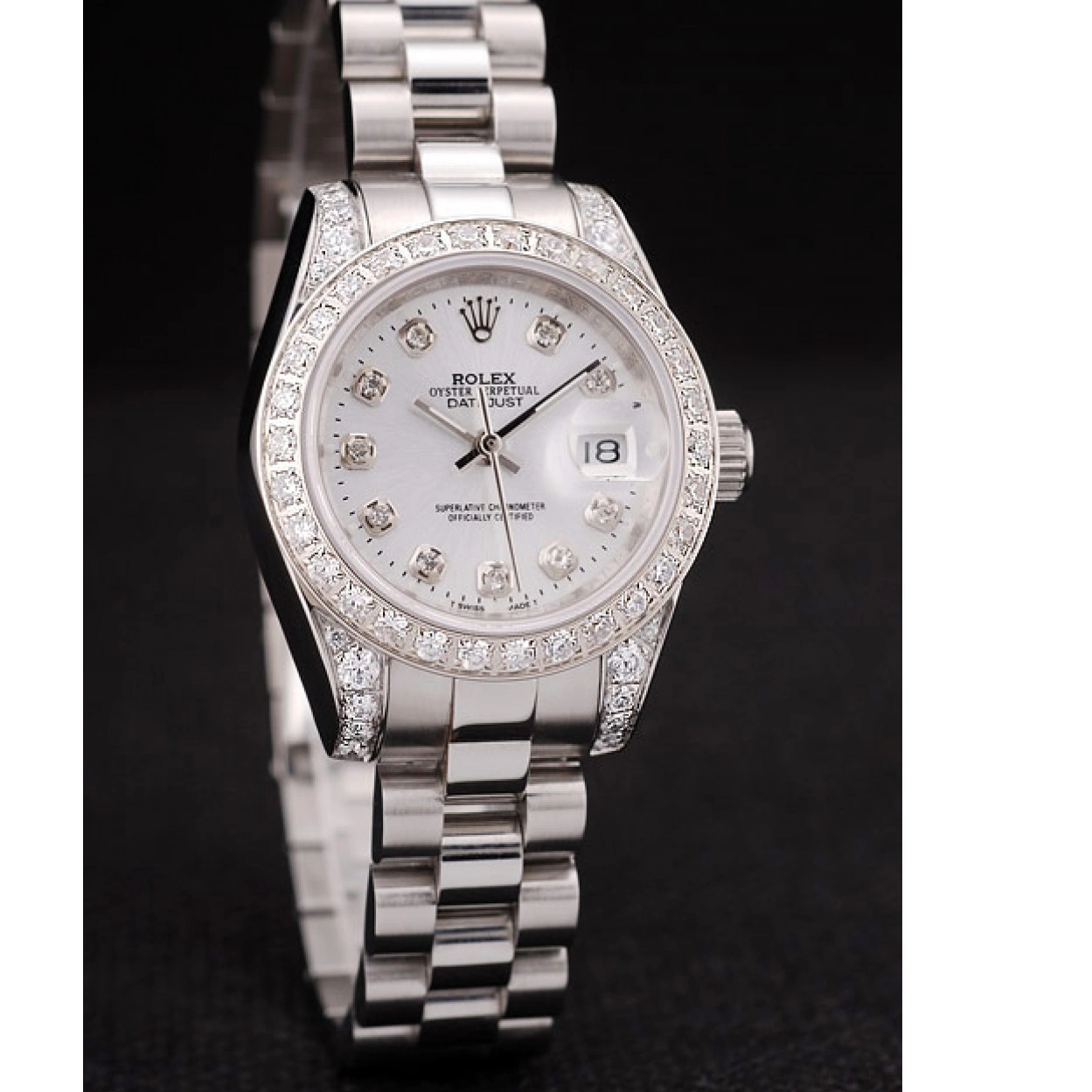 Good copy rolex watches Case Stainless Brushed Steel DateJust Dial Plated Plated Diamond Rolex Diamond White Bezel 0220