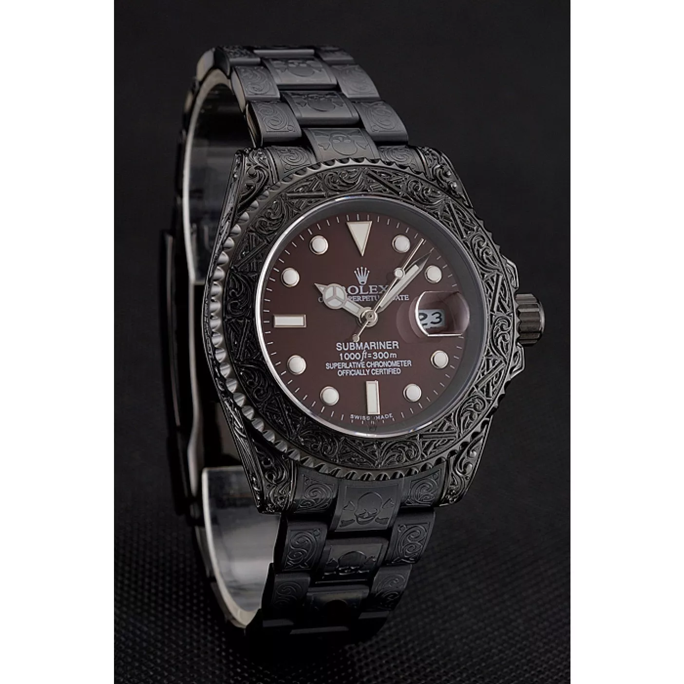 Rolex copies cheap Rolex Submariner Skull Limited Edition Brown Dial All Black Case And Bracelet 1454075 0202