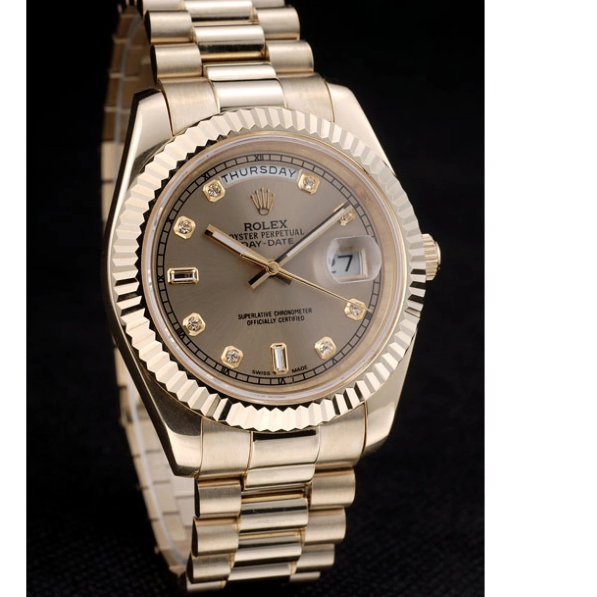 Rolex copies cheap DayDate 41997 Bezel Rolex Gold Stainless Dial Gold Ribbed Steel Swiss 0211