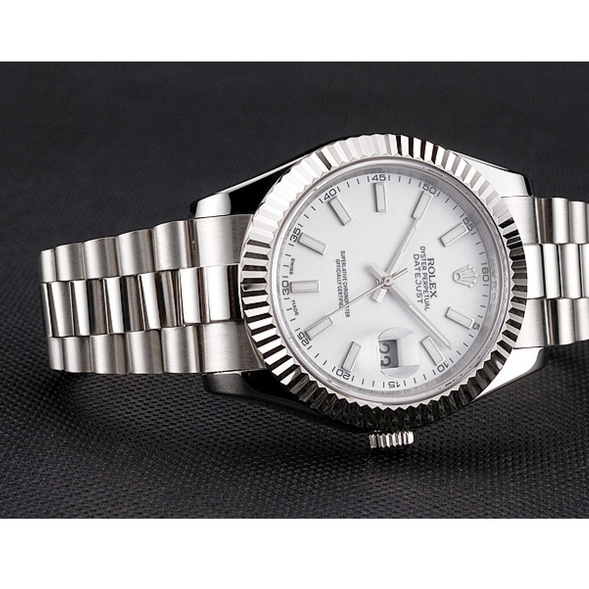 AAA replica watch Swiss Stainless White Rolex Case And Dial Bracelet Datejust Steel 0216