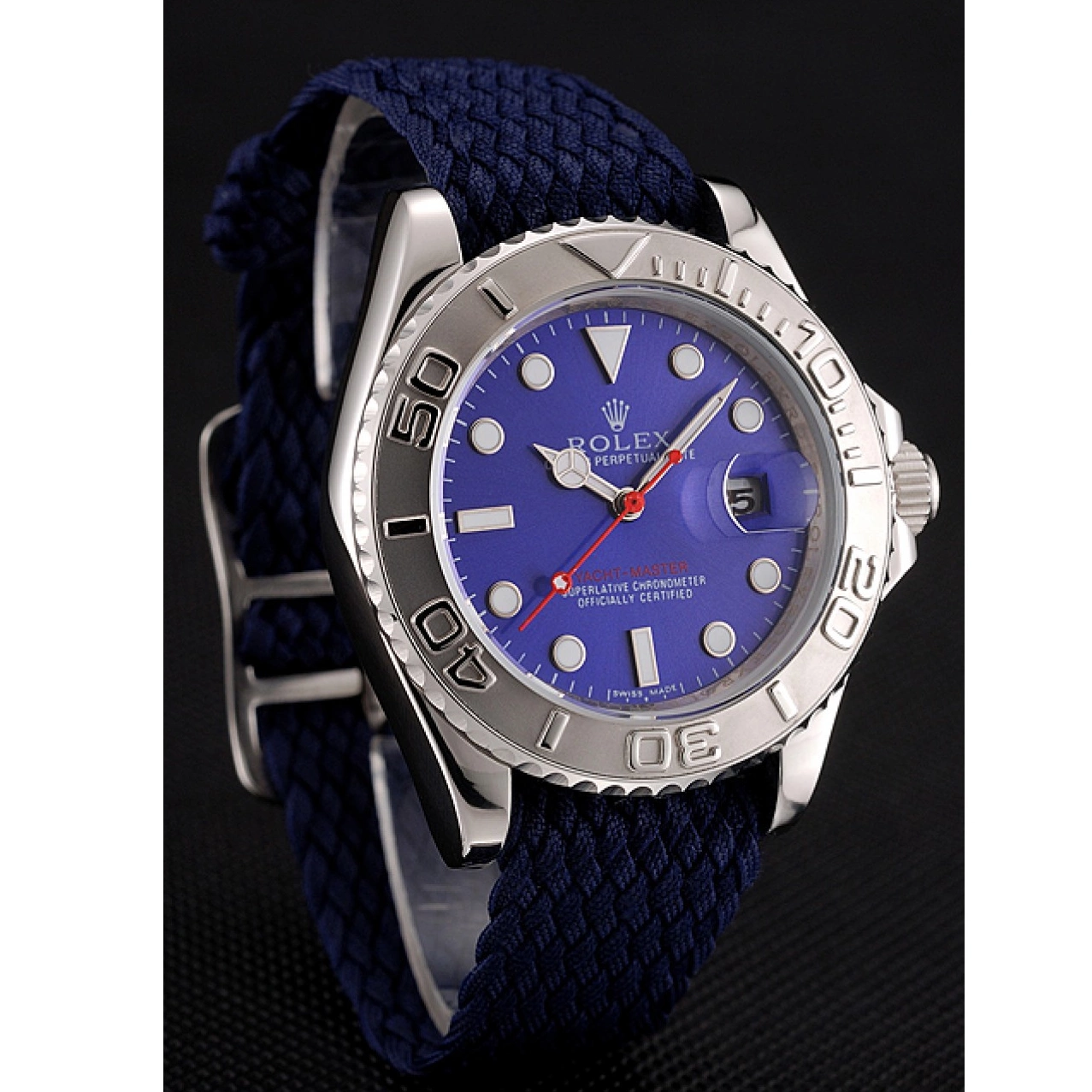 Rolex copies cheap Blue Dial Yacht Master Fabric Blue Bracelet Rolex 1453868 0224