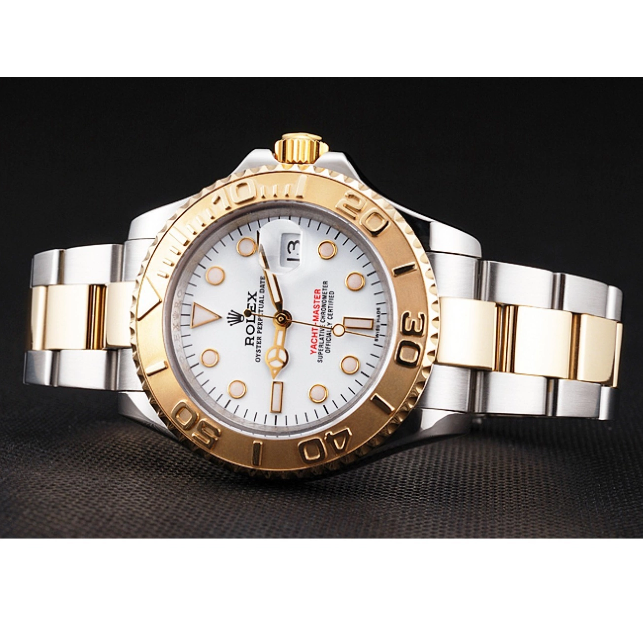 Good copy rolex watches Rolex Steel Stainless Dial Bracelet Bezel Two White Case Gold Tone Yacht-Master Swiss 0214