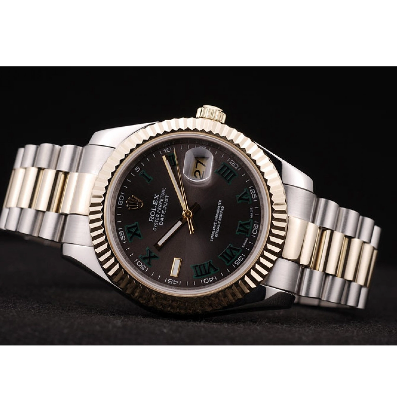 AAA replica watch Brown DateJust Dial Gold Ribbed Pattern Bezel Rolex 0213