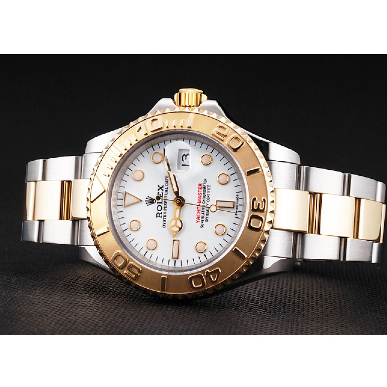 Rolex copies cheap Bracelet Yacht-Master Steel Two Bezel Swiss Tone Gold Stainless White Case Rolex Dial 0225