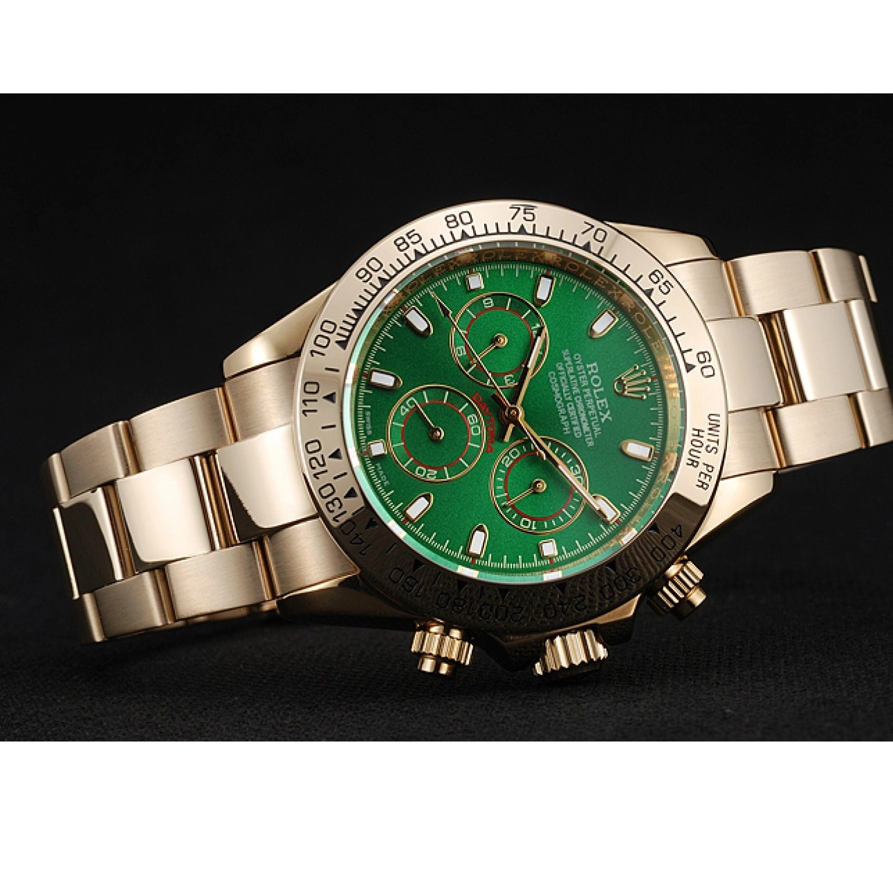 Good copy rolex watches Cosmograph Bracelet And Gold Green Daytona 1454244 Dial Rolex Case 0220