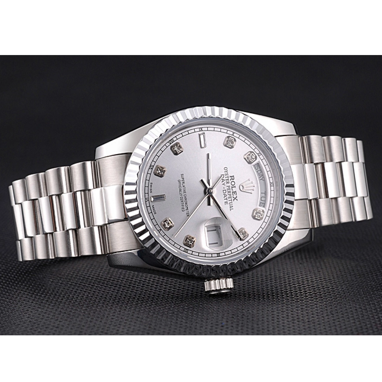 AAA replica watch Dial Rolex Steel Polished Stainless Silver Day-Date 0219