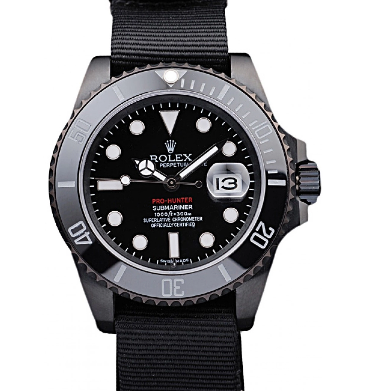 Rolex aaa copy Rolex Pro-Hunter Dial Black Black Fabric Strap Submariner Swiss 0217