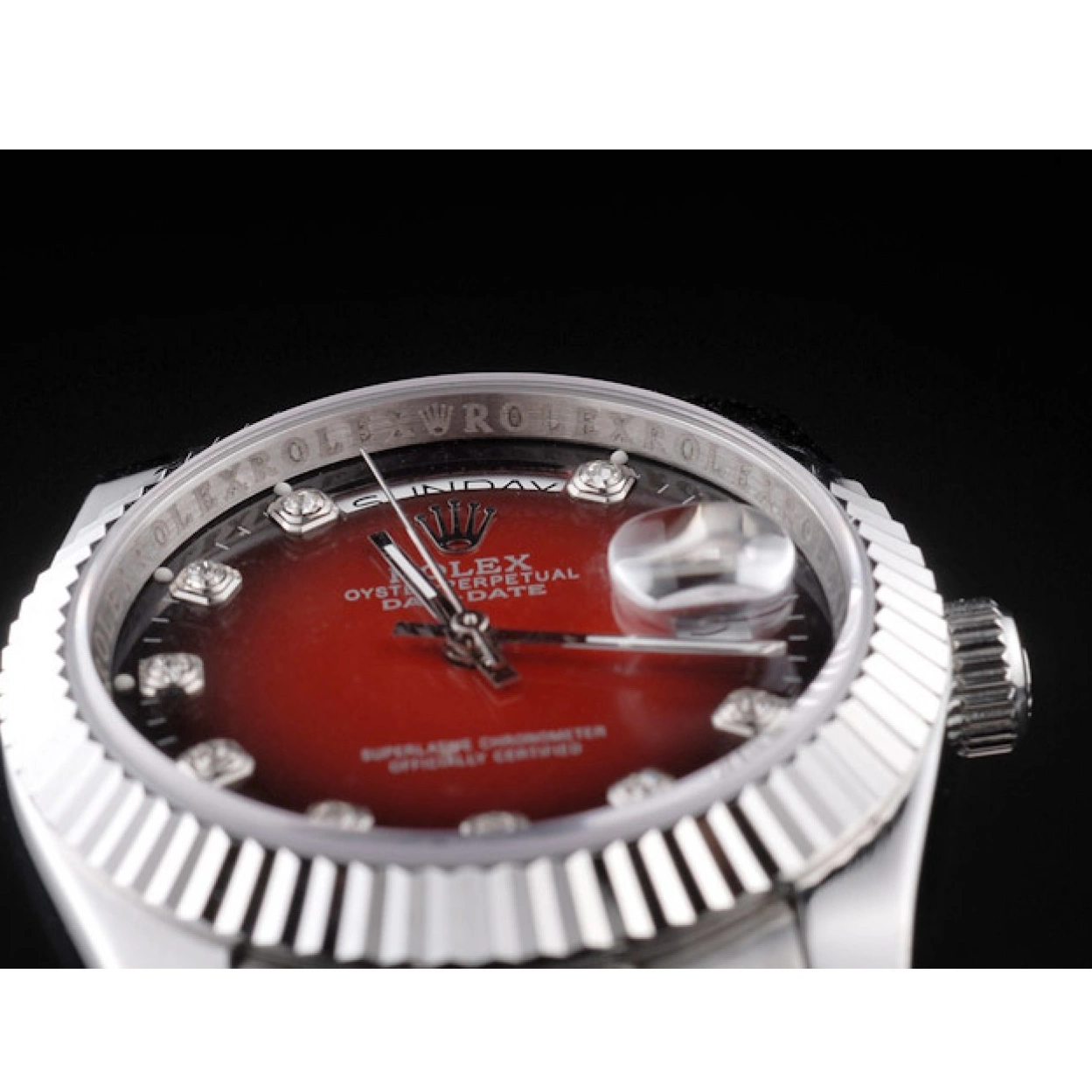 Rolex aaa copy Day-Date Steel Tone Polished Dial Rolex Stainless Red Two 0209