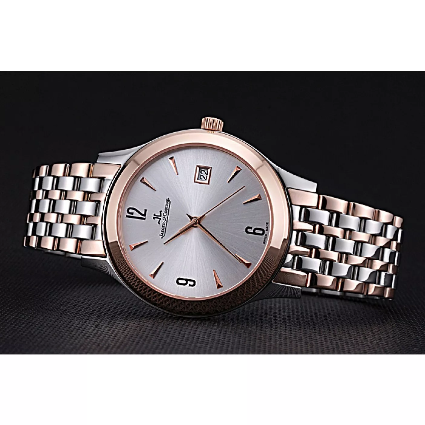 AAA replica watch Jaeger LeCoultre Master White Dial Rose Gold Bezel Two Tone Band 622090 0204