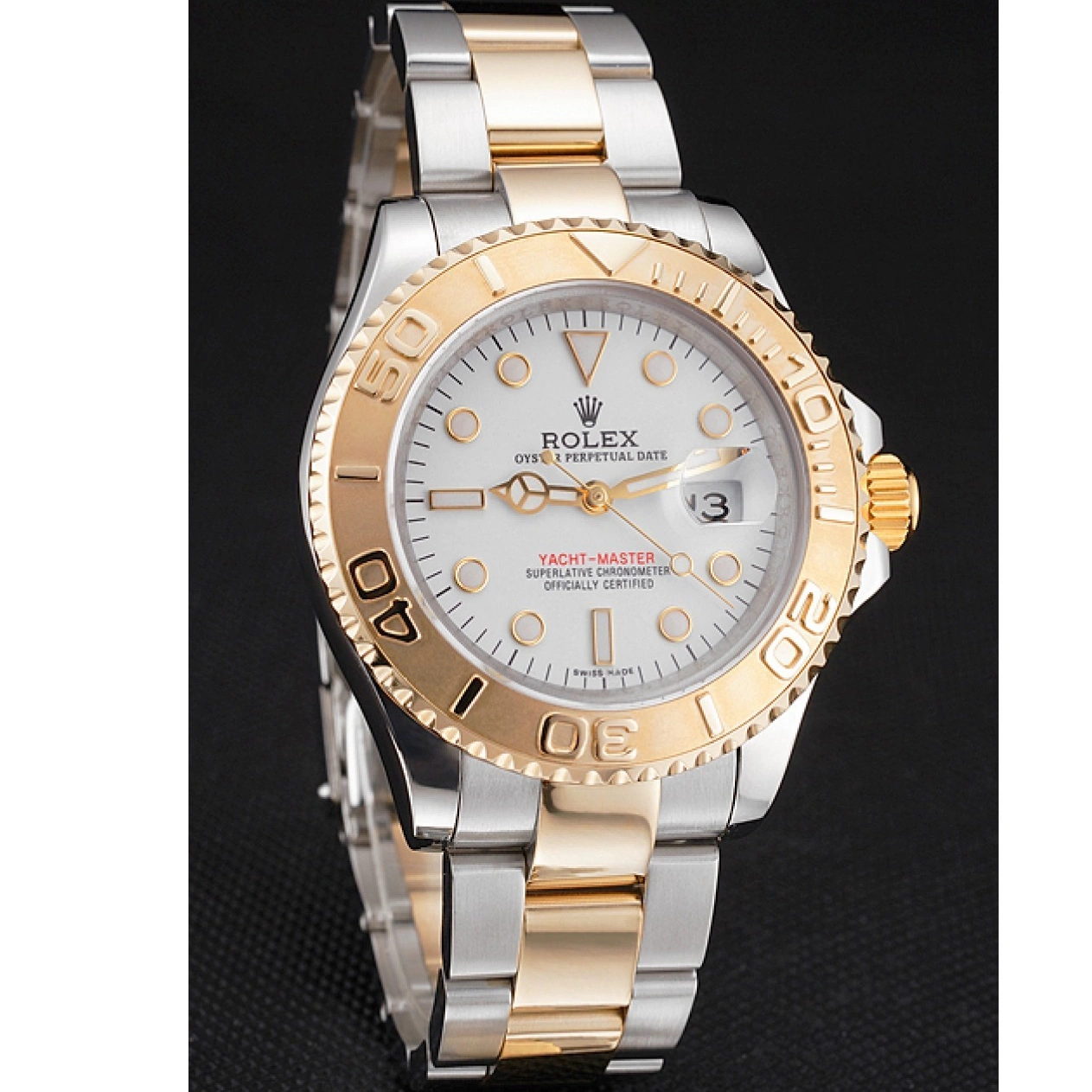 Good copy rolex watches Rolex Steel Stainless Dial Bracelet Bezel Two White Case Gold Tone Yacht-Master Swiss 0214