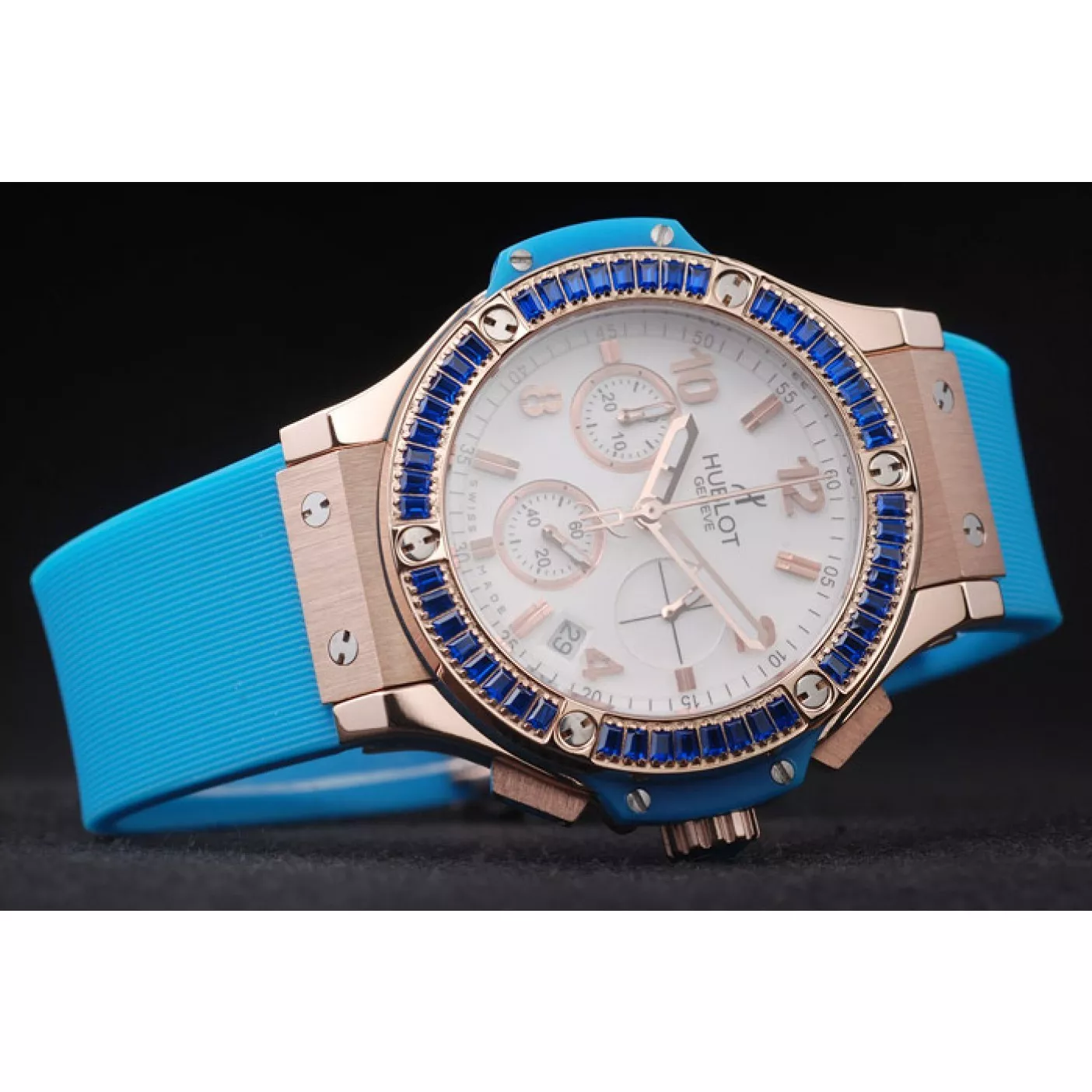 Rolex copies cheap Hublot Big Bang Tutti Frutti Blue Strap Gold Dial 0202