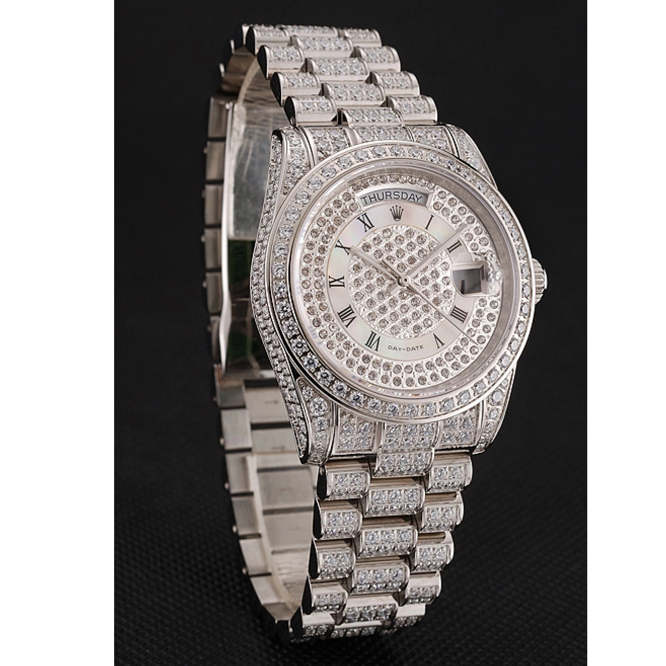 Rolex aaa copy Rolex Swiss Diamond Diamond Bracelet Dial Diamond 1453950 Case Day-Date Pave 0208