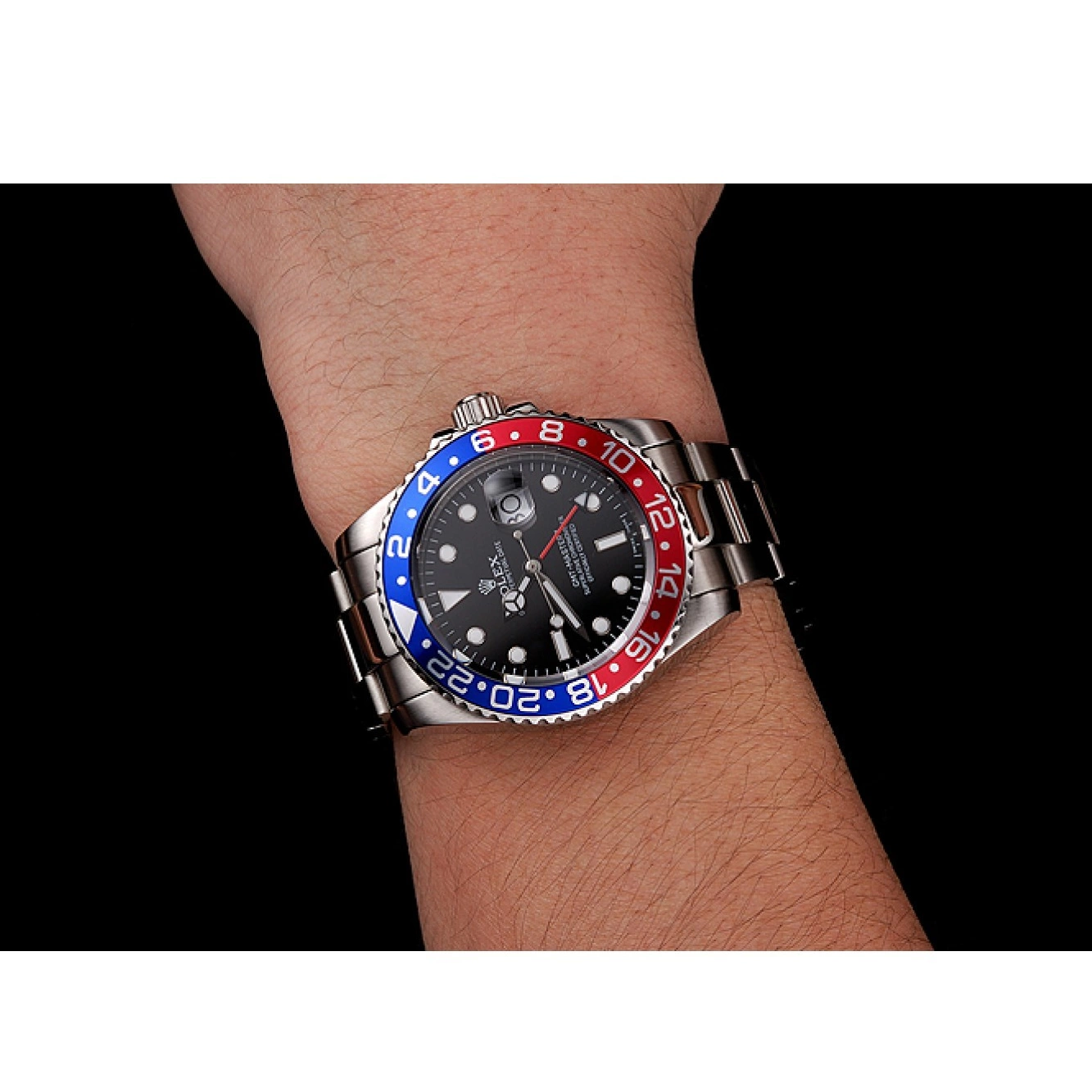 Rolex copies cheap Stainless Steel Dial Rolex 1453751 Black Case Swiss Pepsi And Master Bracelet Bezel GMT II 0224