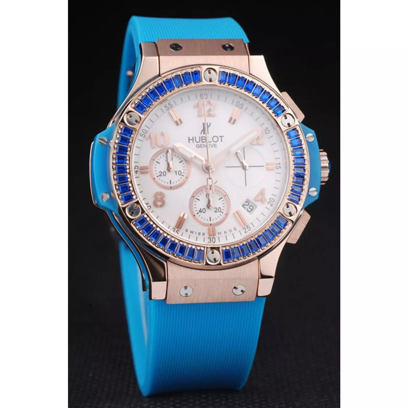 Rolex copies cheap Hublot Big Bang Tutti Frutti Blue Strap Gold Dial 0202