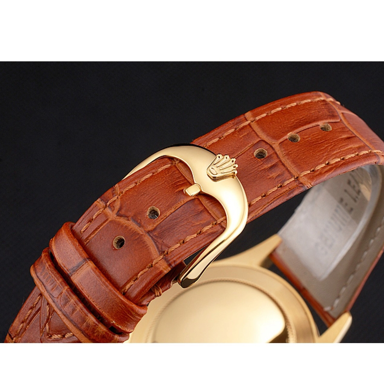 AAA replica watch Light Dial Gold Brown Datejust Swiss Leather Case Gold Strap Rolex 0212