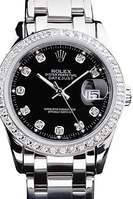 Good copy rolex watches Dial Black Diamond DateJust Stainless Steel Bracelet Rolex Bezel 0217