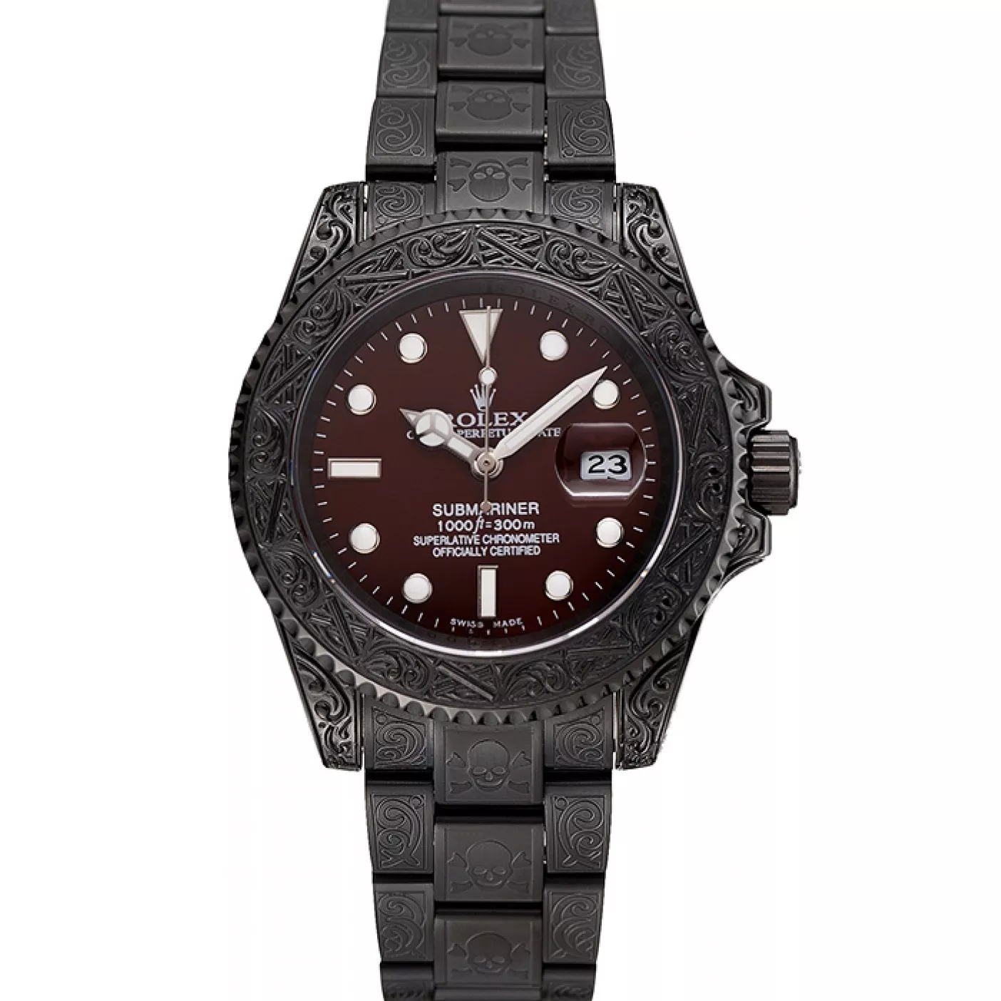 Rolex copies cheap Rolex Submariner Skull Limited Edition Brown Dial All Black Case And Bracelet 1454075 0202