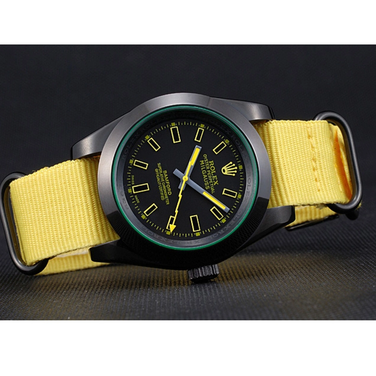 AAA replica watch Rolex Strap Bamford 621999 Nylon Yellow Milgauss 0209