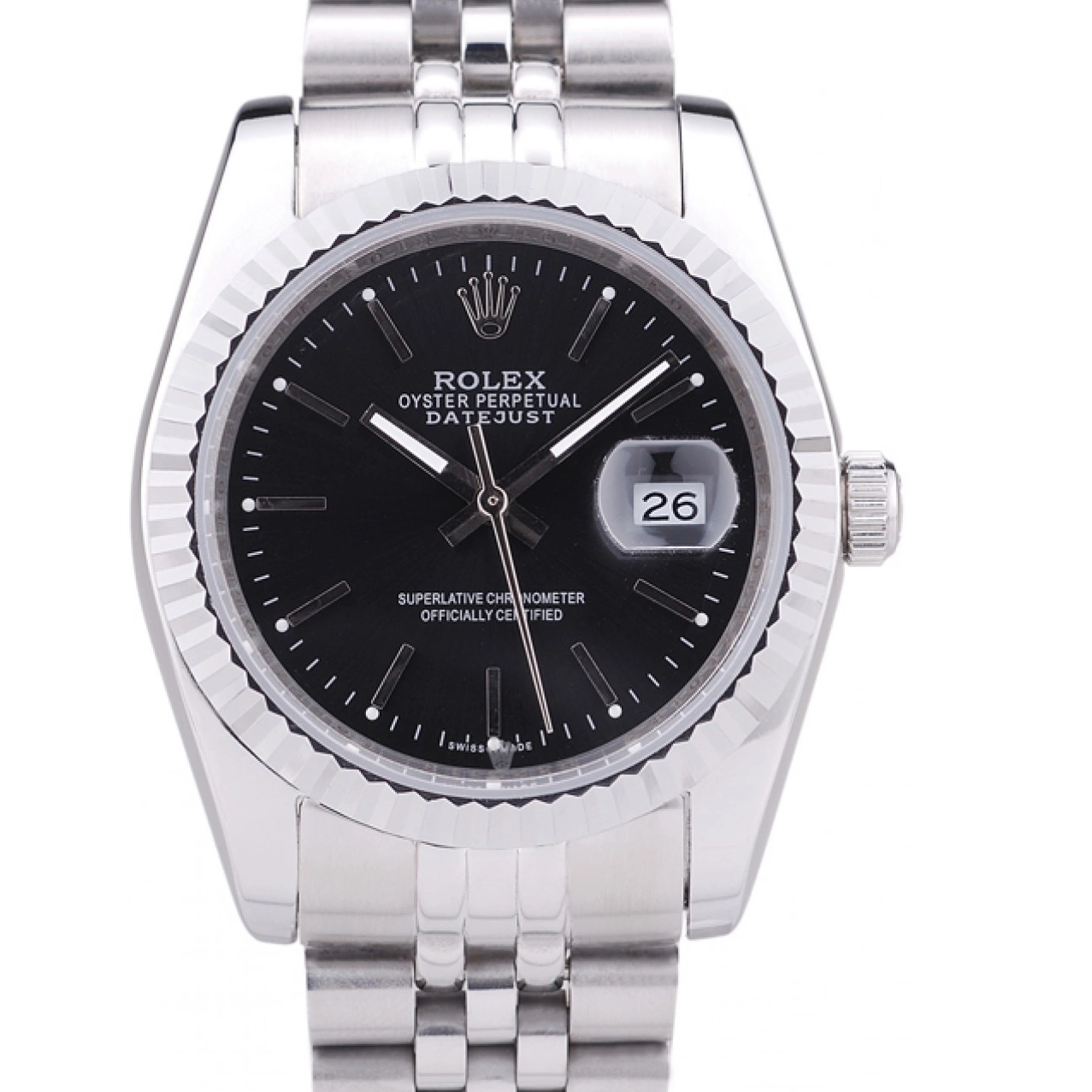 AAA replica watch Diamonds Dial Datejust Rolex Black Bezel 7456 Ribbed 0216