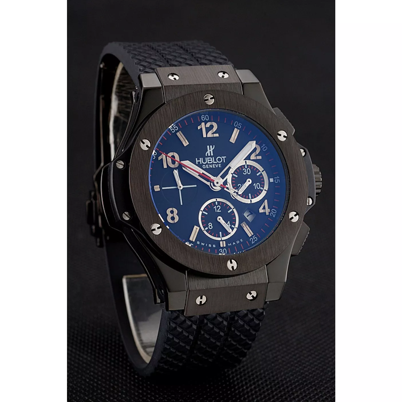 AAA replica watch Swiss Hublot Big Bang Black Dial Black Case Black Rubber Bracelet 1453901 0202