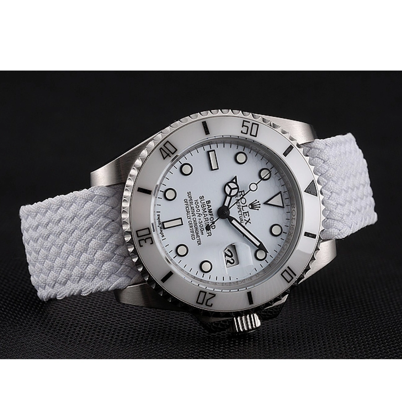 AAA replica watch Bracelet Fabric Bamford Rolex Dial 1453867 White White Submariner 0209