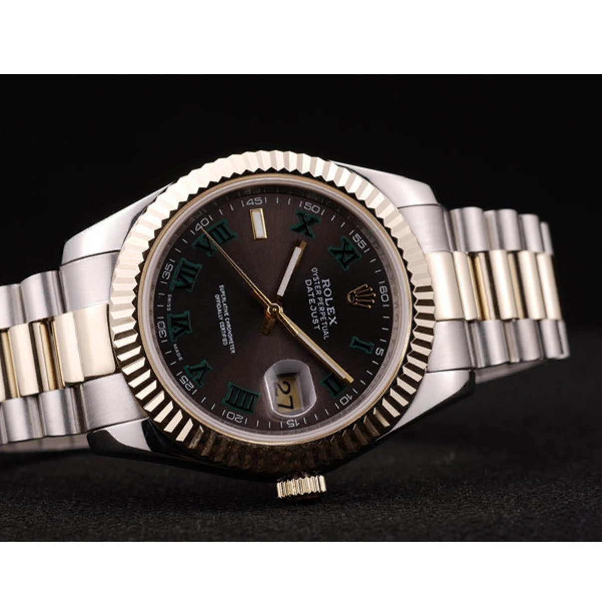 AAA replica watch Brown DateJust Dial Gold Ribbed Pattern Bezel Rolex 0213