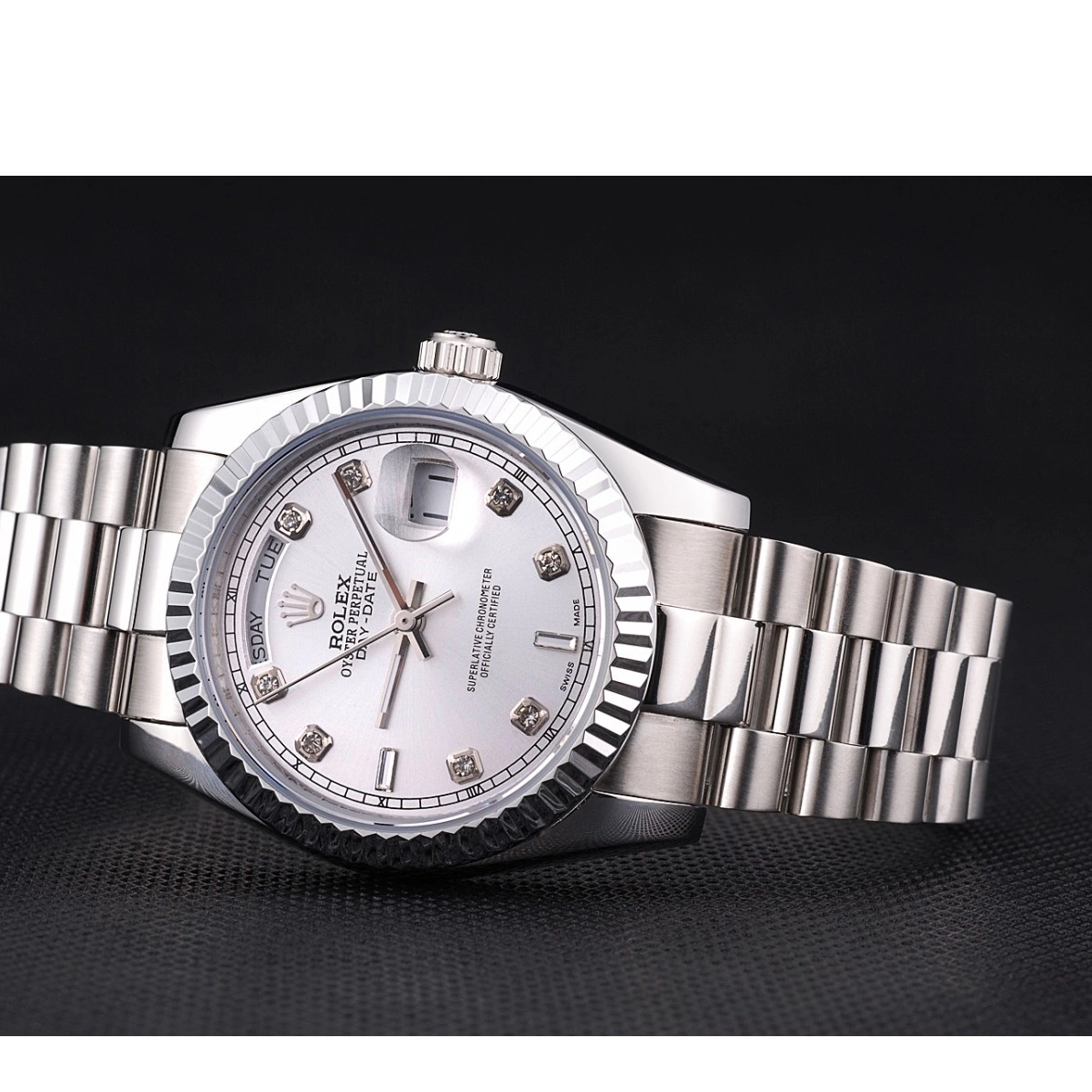 AAA replica watch Dial Rolex Steel Polished Stainless Silver Day-Date 0219