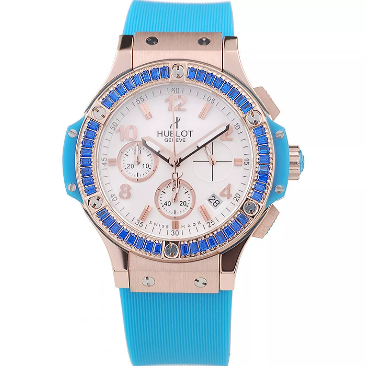 Rolex copies cheap Hublot Big Bang Tutti Frutti Blue Strap Gold Dial 0202